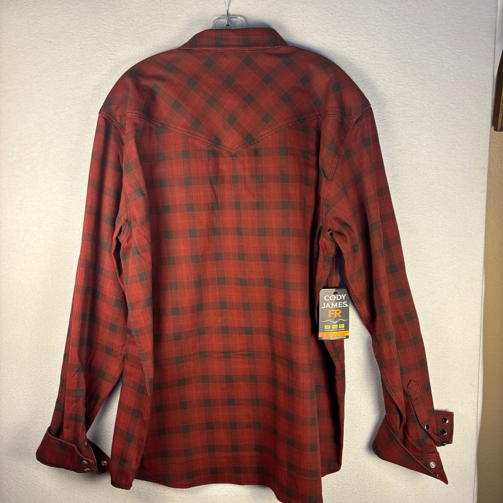 Cody James FR Mens Red Plaid Flame Resistant Western Snap Work Shirt 2XL NEW - Picture 4 of 14